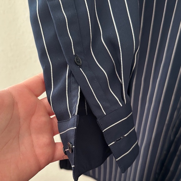 Navy Striped Long Sleeve oversized button up dress - Picture 4 of 6